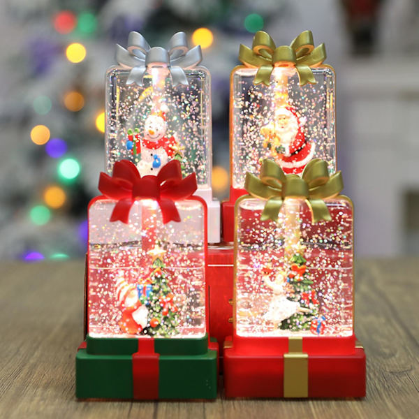 Julbelysning Klar Presentförpackning Form 3d Jultomte Snögubbe Träd Glitter Paljetter Romantisk Varm Belysning Skrivbordslampa Festtillbehör Present KaesiD