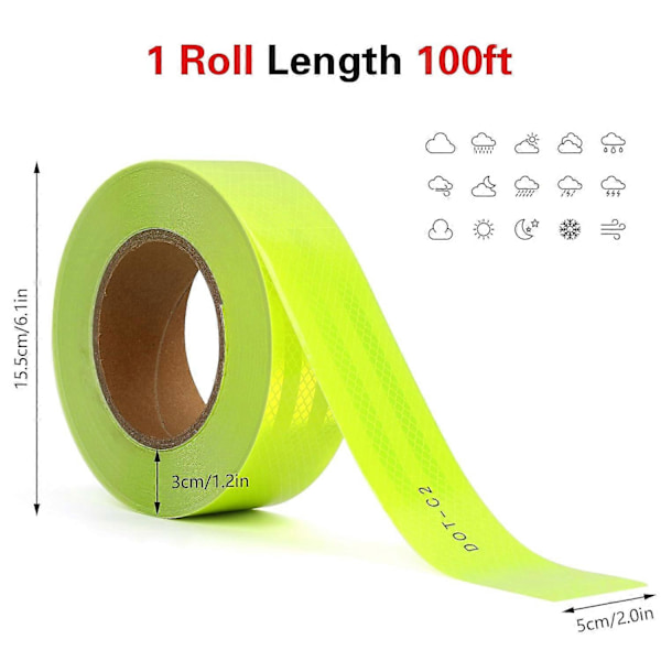 DOT-C2 Sikkerhedsreflekterende tape, udendørs sikkerhedsreflekterende advarselstape grøn sikkerhedsadvarselsreflektor Conspuicy (1 rulle * 2 tommer x 100 fod, DOT-C2-GR)