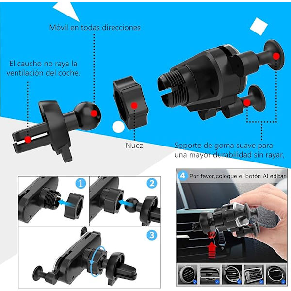 #Universal Biltelefonholder med 360° Rotasjon  Ventilasjonsbil Smartphone Holder for Samsung S20 / S10  Huawei  Oneplus  Andre Smarttelefoner og GPS#