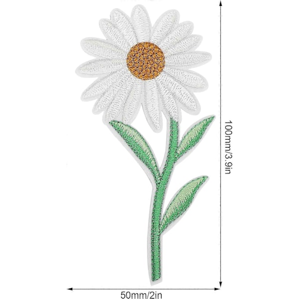 10 stk. Blomsterlapper, broderte hvite tusenfryd strykelapper for klær, sy på lapper sett, broderilapp for jeans, jakke, hatt, ryggsekker