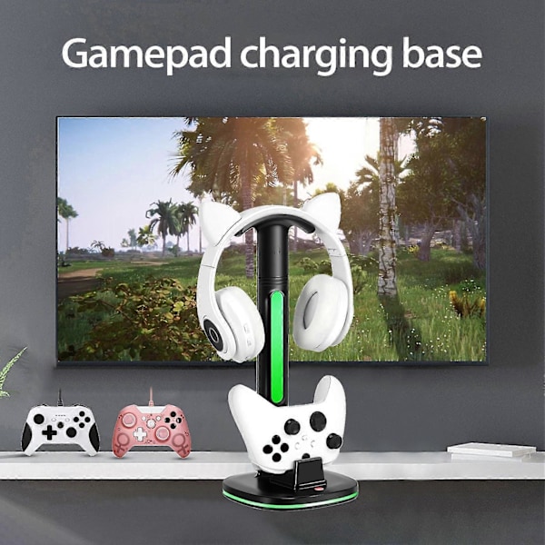 Spillkontrollerlader RGB Fargerikt Lys Avtakbar Headset Oppbevaringskrok Skrivebordsdisplay Ladestasjon for Xbox One/Series X