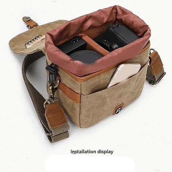 Canvas Slr Kamerakassi Mini Yksittäiset Messenger-laukut Vedenpitävät Kulutusta kestävät Olka-valokuvausreput Khaki