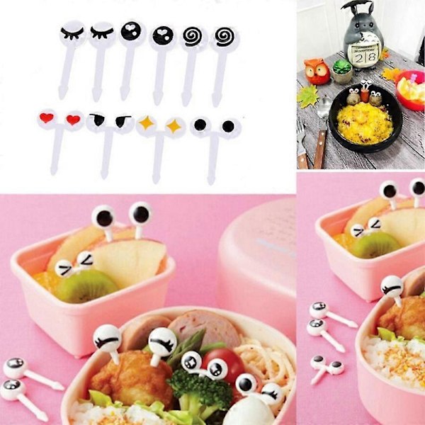 Børne Tegnefilm Frugtgaffel Sæt 10 Stykker/Sæt Mini Spyd Sød Tegnefilm Øjne Kawaii Madpakke Bento Boks Mad Frugt Pinde Gaffel Pinde