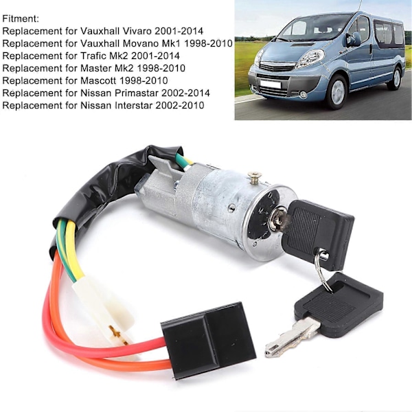 Tändningslås med 2 nycklar 7701038365 Ersättning för Vauxhall Movano Mk1 1998-2010