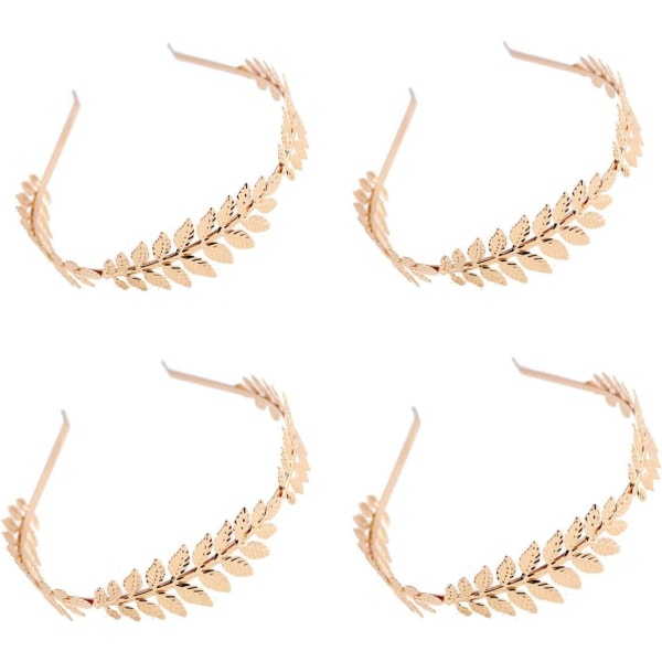 4 x Goddess Crown Hair Crown Bridal Tiara Leaf Hårband Guld Lea