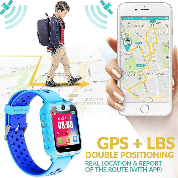 Lasten Älykello Puhelin GPS-seurannalla - Pojille ja Tytöille GPS Lbs Paikannuskellot Kameralla ja Peleillä