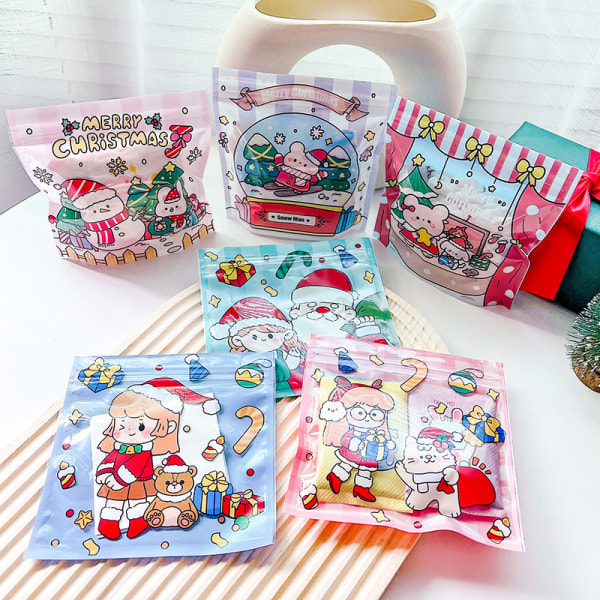 120 Cute Girls Snack Self sealing Bags Merry Christmas Cooki