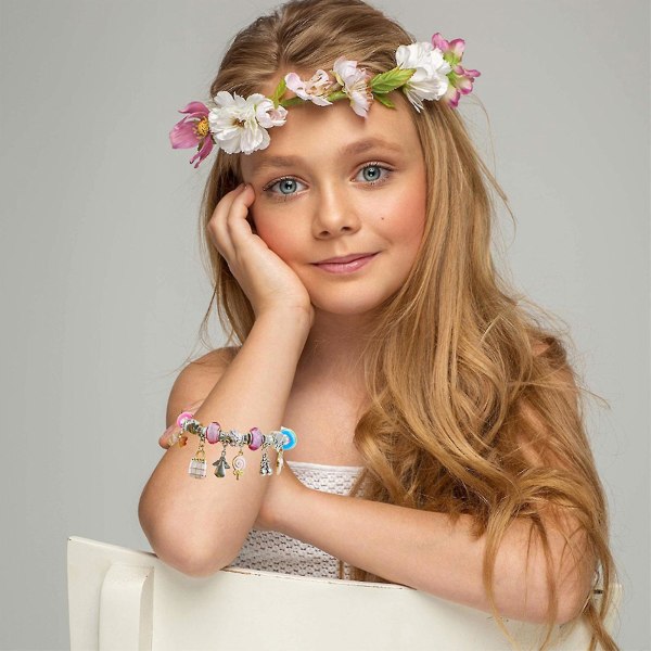 Armbandstillverkningssats kompatibla flickor, Berlockarmbandssats med pärlor, Smyckesberlocker, Armbandskompatibla gör-det-självhantverk, Smyckespresentkompatibel tonåring