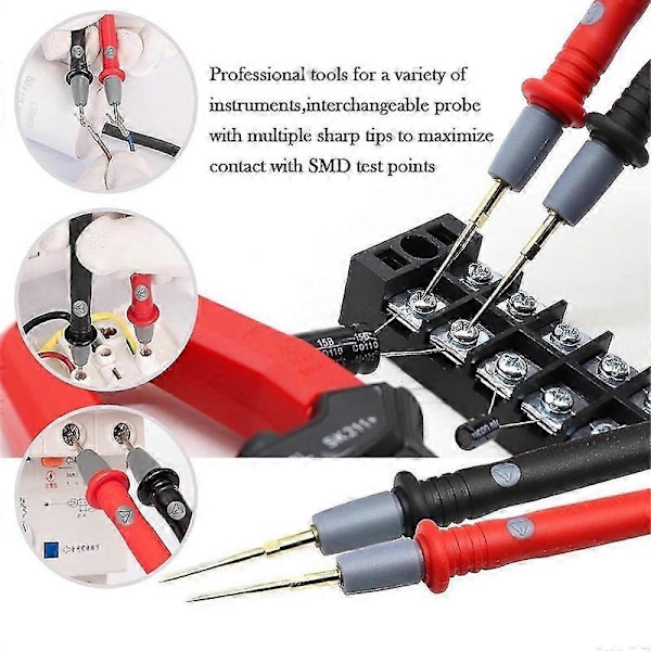 22 stk. multimeter testledningssett, testledninger med bakprober, multimeterprober, testledninger med krokodilleklemmer, prober