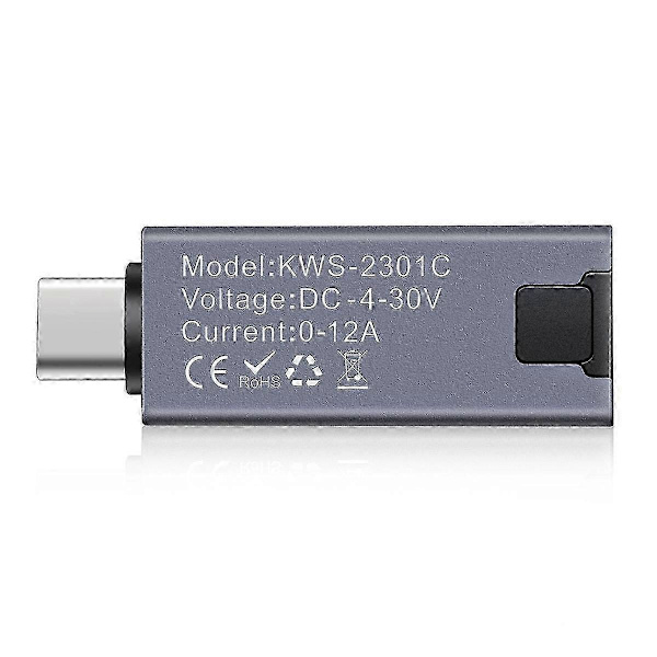 Type-C Multifunksjons Digitalt Display Amperemeter Strømmåler DC 4-30V 12A Voltmeter Amperemeter Kapasitet