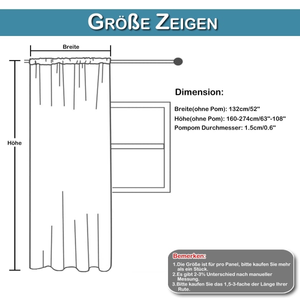 #132*274cm (2 deler) panelgardin, retro gardiner, gjennomsiktig, b#