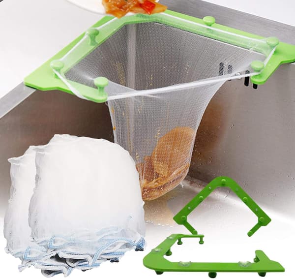 *Trekantet vaskefilter, trekantformet mesh hengende nettpose for vask, sett*