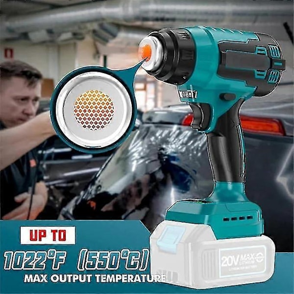 Akkukäyttöinen kuumailmapuhallin, kuumailmapuhallin Makita 18 V akulle, sisältää supistimen, leveän suuttimen, heijastinsuuttimen, lämpötila jopa 550 C, LED-valaistus, kuumailmapuhallin hitsaukseen