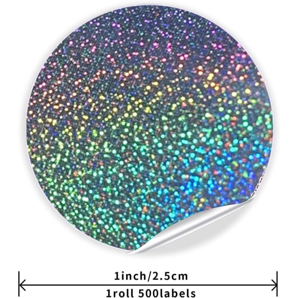 1 rulle med 500 1 tums runda klistermärken Silveretiketter Färgkodade glitterprickade klistermärken Vattentäta