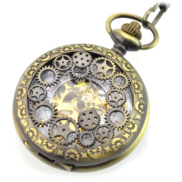 #1 Retro Fickur Skelett Klocka Mekanisk Handuppdragning Analog-Digital Fancy Legering Brons Färg#