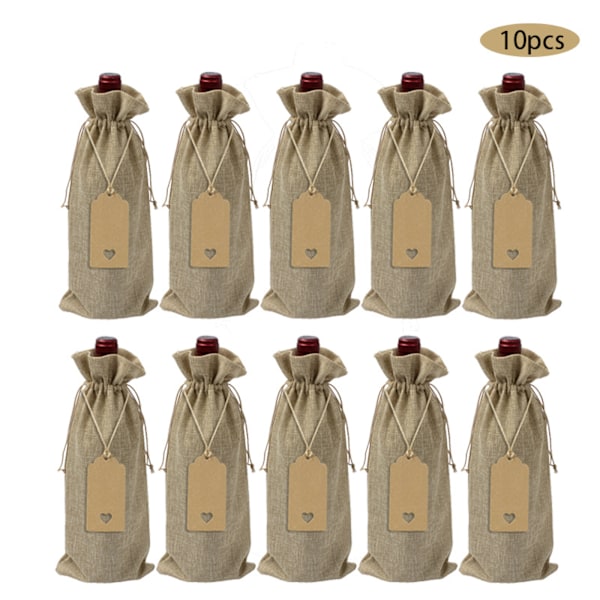 #Totepose 10 stykker høykvalitets jute-vinposer og gavekoder#