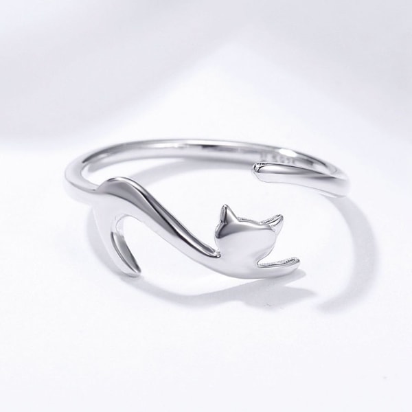 925 Sterling Silver Ring, justerbar Open Cat Style Ring Fas