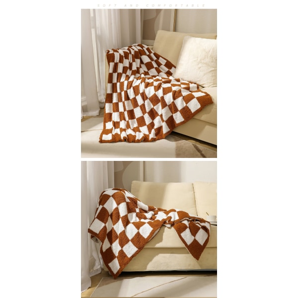 Color Caramel - sofateppe, rutete plysjteppe, Damier (127 *