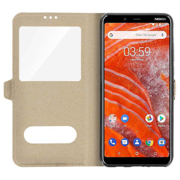 Nokia 3.1 Plus Fodral Dubbelfönster Videoställ