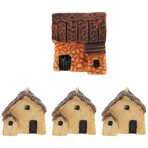 4 STK Miniature Havearbejde Landskab Mikro Landsby Stenhuse Miniaturehus Stråtækte Hytter DIY Bonsai Terrarium Håndværk Skrivebords Ornamenter Tilbehør til