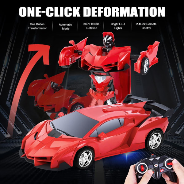 (Röd) 2-i-1 Fjärrstyrd Robotbil, 1:18 Transformer Leksakspresent