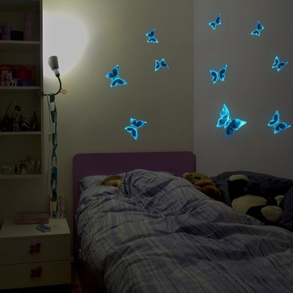 12 st 3D Luminous Fjärilsväggdekaler Barnrum Vägg Tak