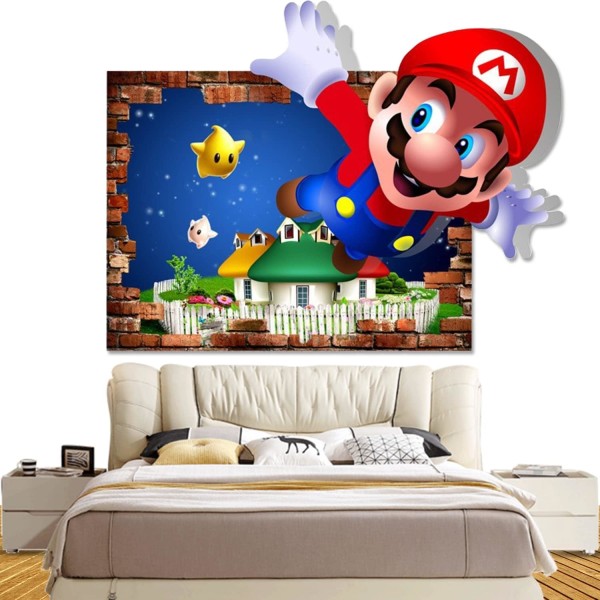 #Mario 3D veggklistremerke, tapet, PVC, dekorasjon, 47*36cm#