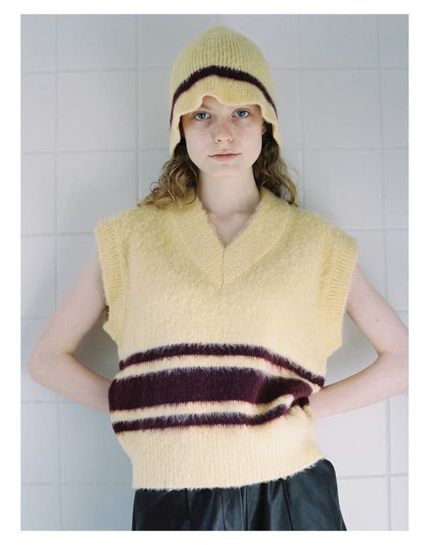 #Lazy Wind Stripe Farveblok Strikket Hat - Gul, Kvinders Efterår og #