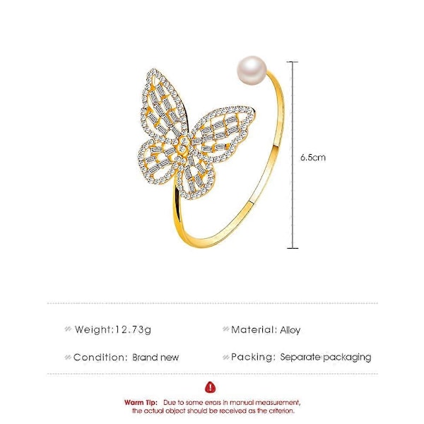 Guld Krystal Sommerfugl Perle Armbånd Hul Zirkon Sommerfugl Armbånd Åbent Justerbart Armbånd Smykkegave Kvinder Piger
