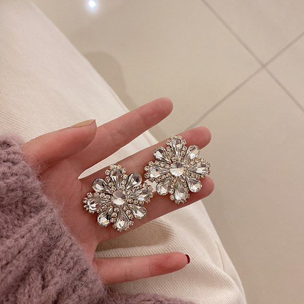 1 par 925 sølvnåle fuld diamant overdreven blomsterørering