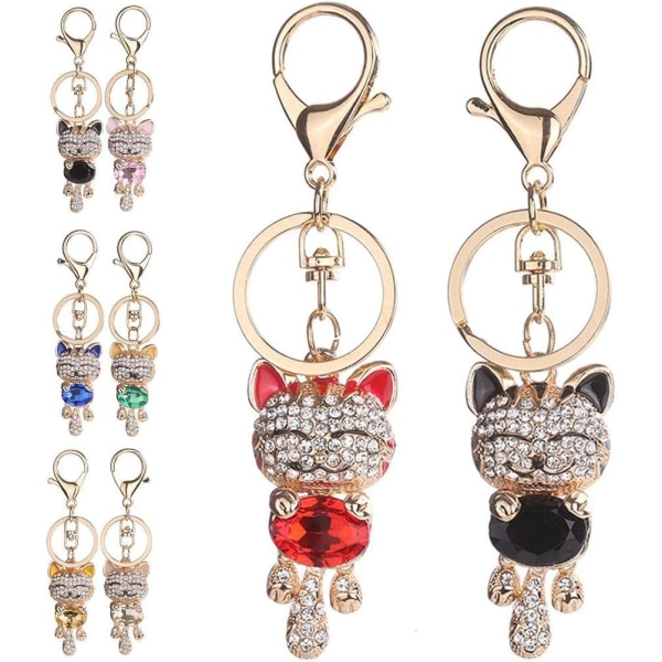 Söt Katt Rhinestone Nyckelring Nyckelringar Flickors Väska Kristall Hänge