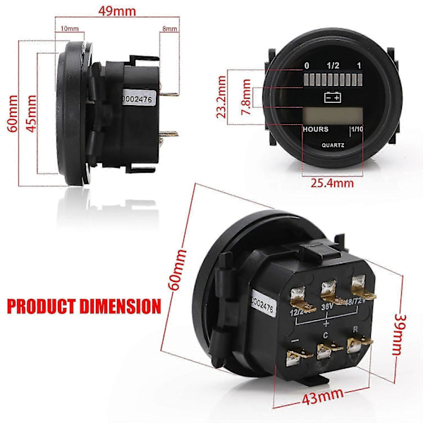 Digital LCD Timräknare med LED Batteriindikator Mätare 12V 24V 36V 48V 72V
