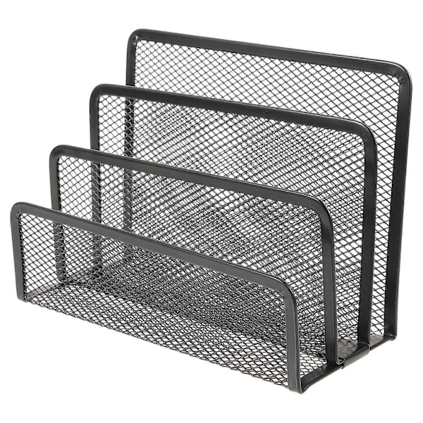Metal Mesh Fil Magasinholder Skrivebordsorganisator 4 Rum til Hjemmekontor (Sort)