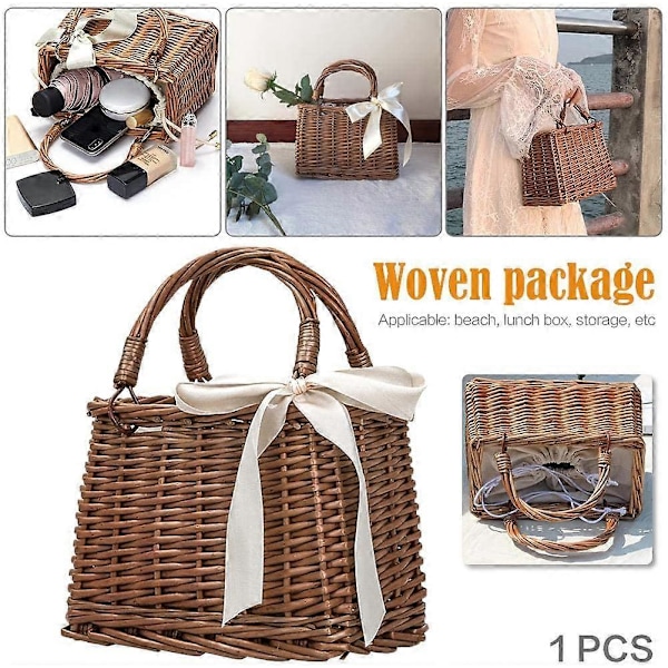 Stråväska Strandväska för Kvinnor Sommar Clutch Rottingvävd Korgväska