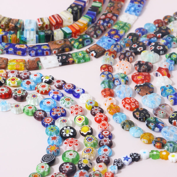 #Stands Håndlagde glassperler Strenger Blandede farger Spacer Beads Lampwork Glassperler for smykkefremstilling - 1 stiler#