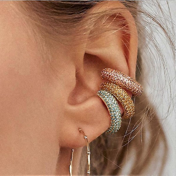6 Pakke Ikke-Perforerte Cubic Zirconia Hug Clip Øredobber Bohemsk Stablebar Rhinestone C Form Øredobber Fargerike Brusk Klipp