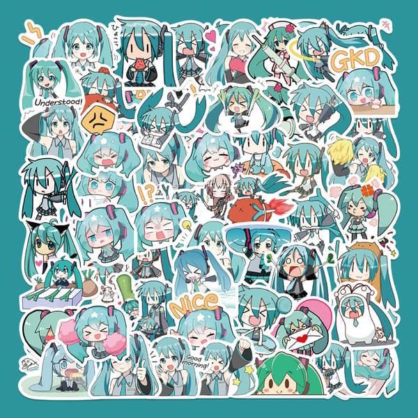 #65 chibi versjon Hatsune Miku klistremerker#