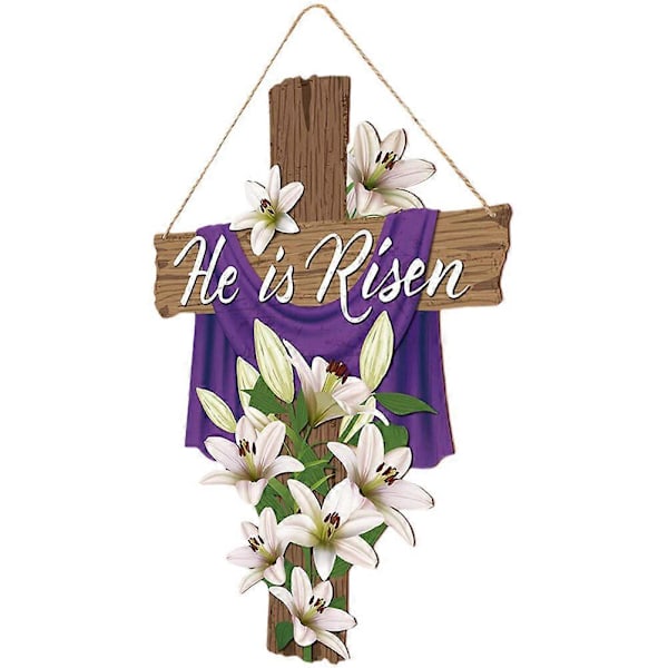 Dörrhängare Trä Påskdörrskylt Blommig Tryckt Påskkors Dörrskylt