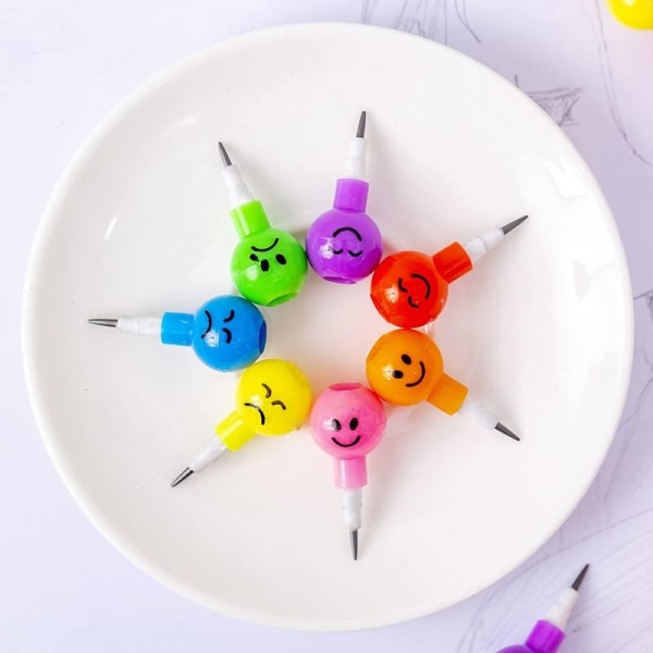 /#/Set med 8 pennor Mini Cartoon Smiley Färgpenna Söt Stackbar/#/