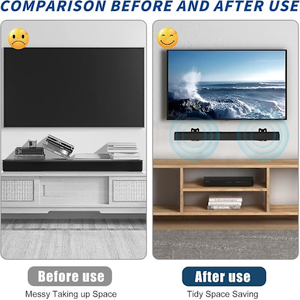 Soundbar Väggfäste med Halkfri & Vibrationsdämpande Matta, Universellt Väggfäste för Högtalare, Maximal Belastning 15 kg (Svart)