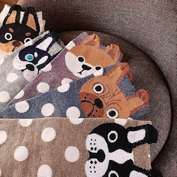 5 paria naisten kissasukat, kissalahjoja, söpöjä eläinsukkia, koira- ja pöllölahjoja naisille, beige, sininen, khaki, fuksia, harmaa, yksi koko sopii kaikille