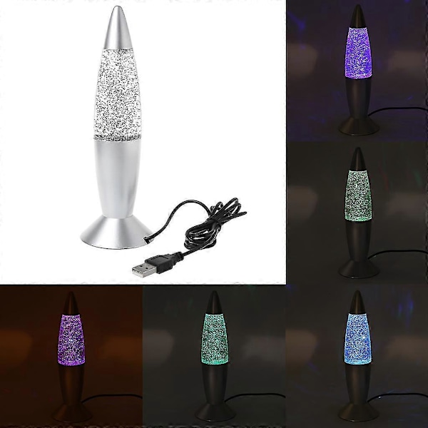 3D Raket Multi Farveskiftende Lavalamp RGB LED Glitter Natlampe Gave