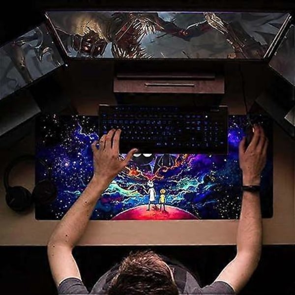 Stor Gaming Musemåtte Anime Nattehimmel Rum Stjerner Brugerdefineret Skrivebordsmåtte Musemåtte med Skridsikker Gummibase og Syede Kanter Bærbar Skrivebordsmåtte til Kontor