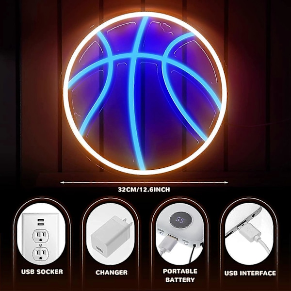 Basketboll Neonskylt För Barnrumsdekor Basketboll Tema Neon Väggskylt Cool Basketboll LED-Lampa USB-Driven Nattlampa För Sovrumsfest Hängande Dekor