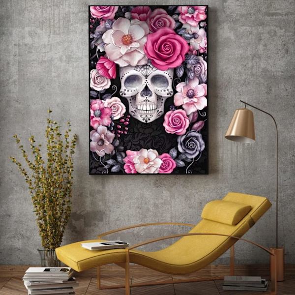 30x40cm, Skelettblomma 5d diamantmålad strassbroderi