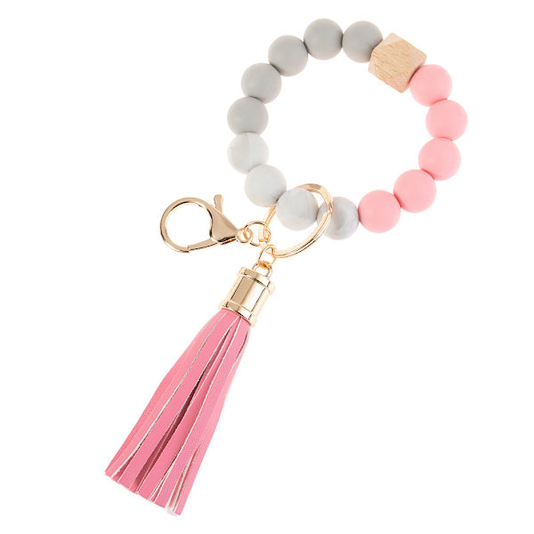Pink - Blød Keramik Perle Armbånd Nøglering - Sød Pige Nøglering
