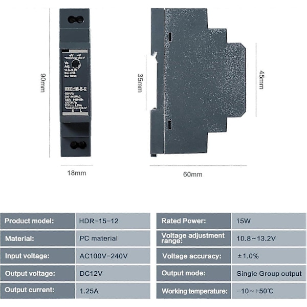 Industriell Strømforsyning, Switch Strømforsyning DIN Skinne Strømforsyning for PLC Industrielle Kontrollsystemer 15W /1.25A Inngang AC100V-240V til Utgang DC12V