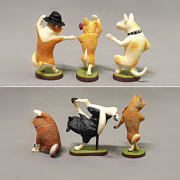 6 st Tecknade Djur Dansande Hundar Figurer 6cm för Bil Dekoration