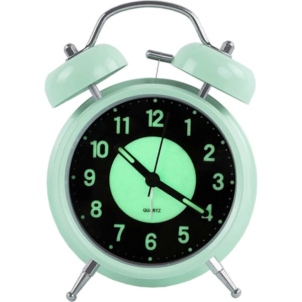 10 cm Belyst Vækkeur, Dobbelt Klokke Retro Analog Lydløs Qua