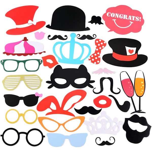 Fotoboksrekvisitter, 75 stk Maskerade Fotorekvisitter Lepper/Briller/Slips/K